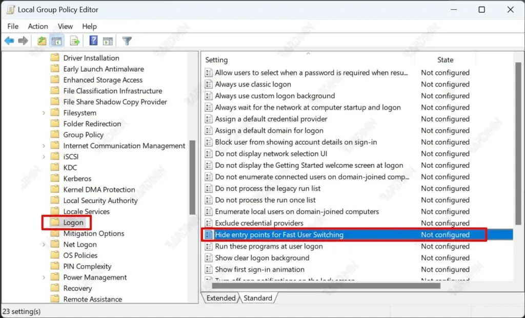 gpedit Fast User Switching