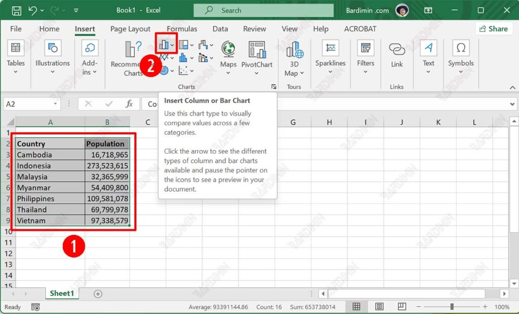 insert chart in excel