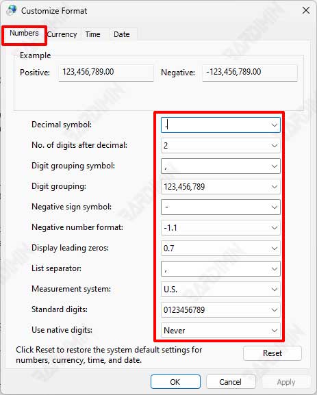 region format number