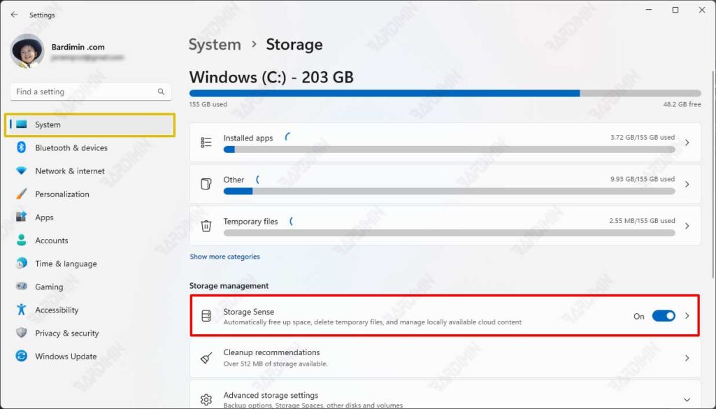 setting Storage Sense