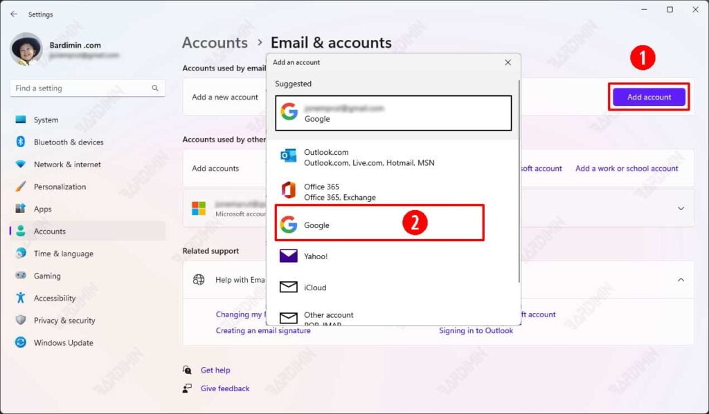 Setting add email