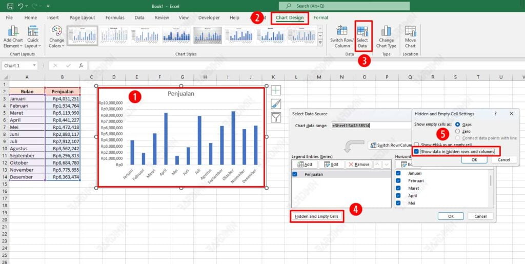 excel hide data chart