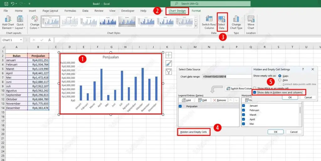 excel hide data chart