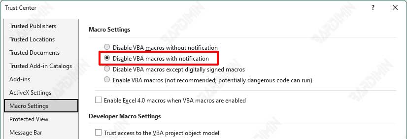 excel option disable macro