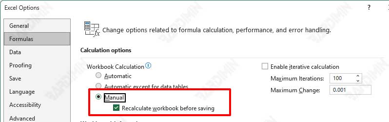 excel option manual calculation