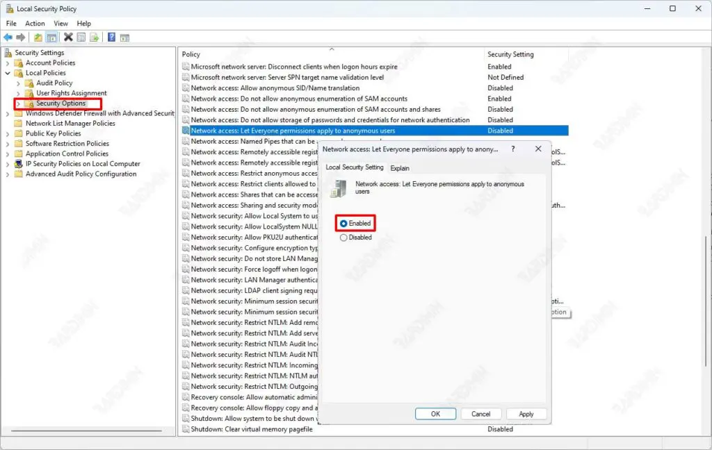 file sharing Let Everyone permissions apply to anonymous users