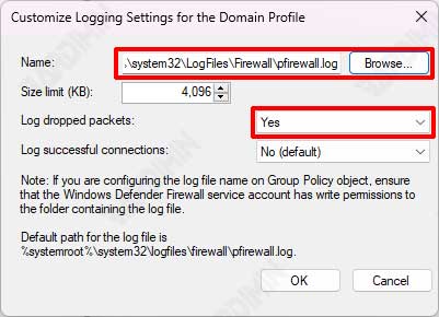 firewall advanced action properties logging