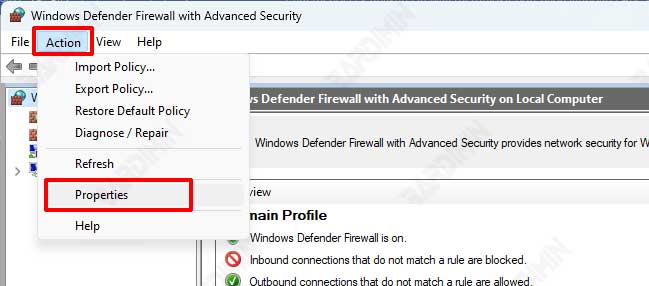 firewall advanced action properties