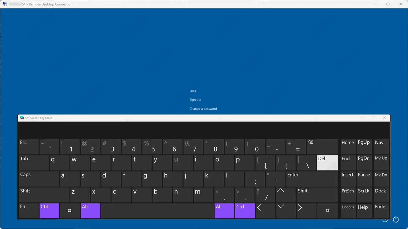 rdp ctr alt del on screen keyboard