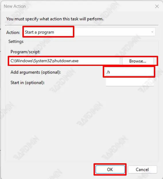 Task Scheduler actions auto shutdown