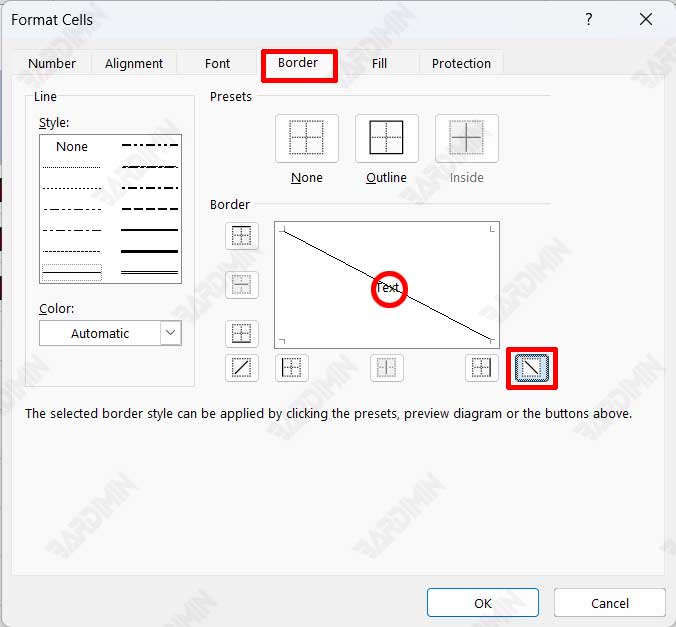 excel add diagonal border