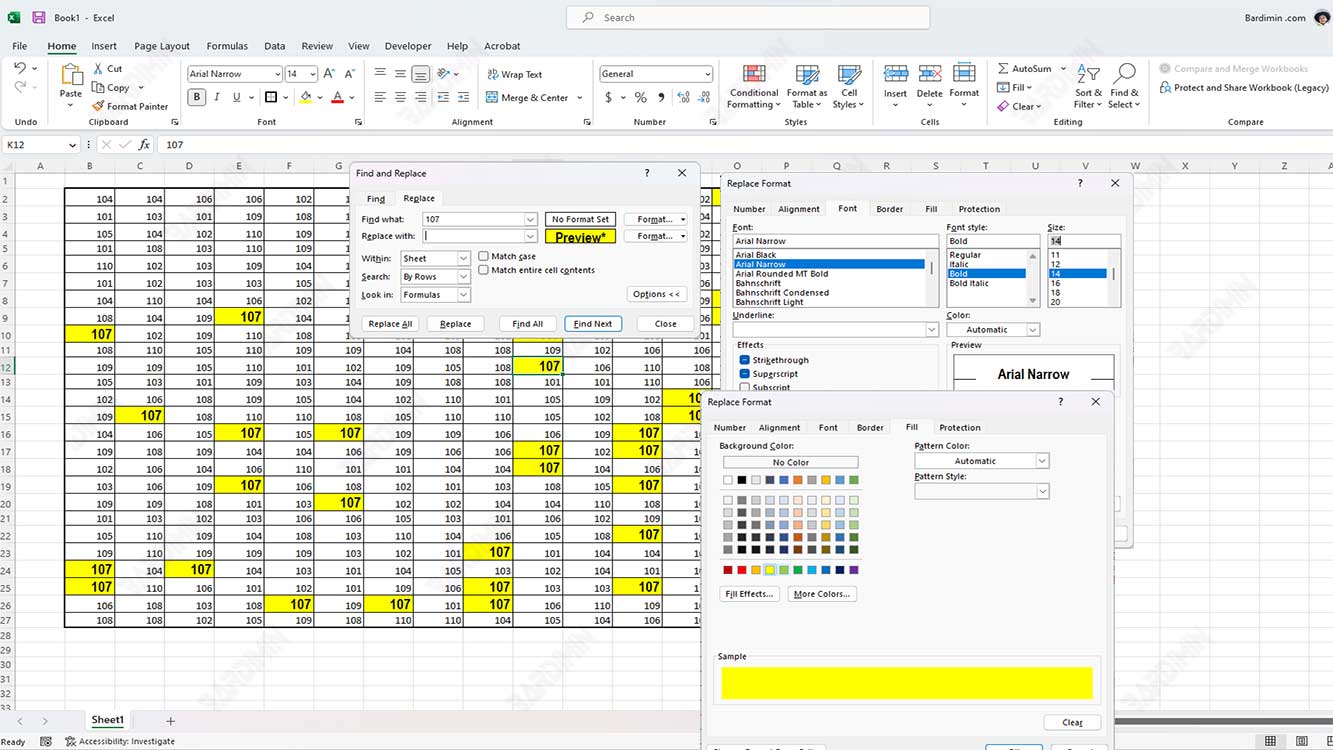 find replace text format excel