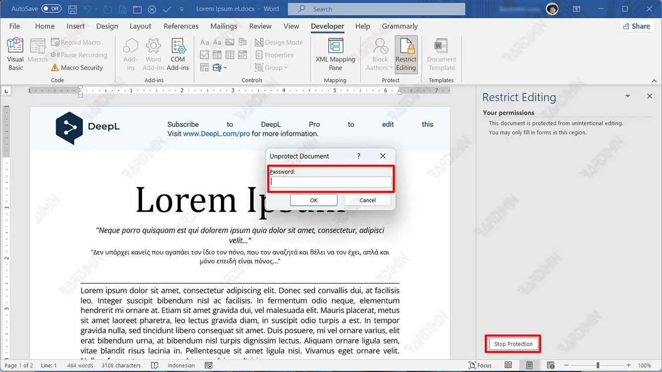 ms word restrict editing