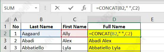 excer merge column concat