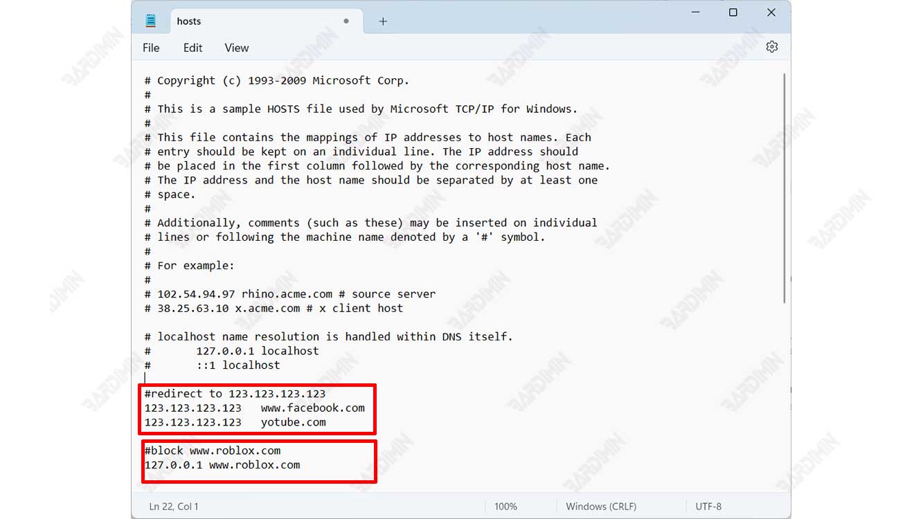 Redirect and Block URLs with HOSTS File on Windows