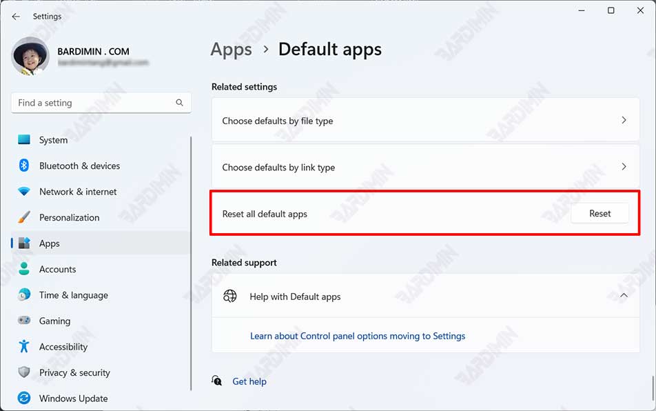 reset default apps