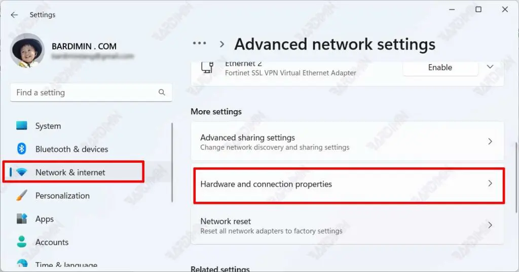 setting Advanced network settings