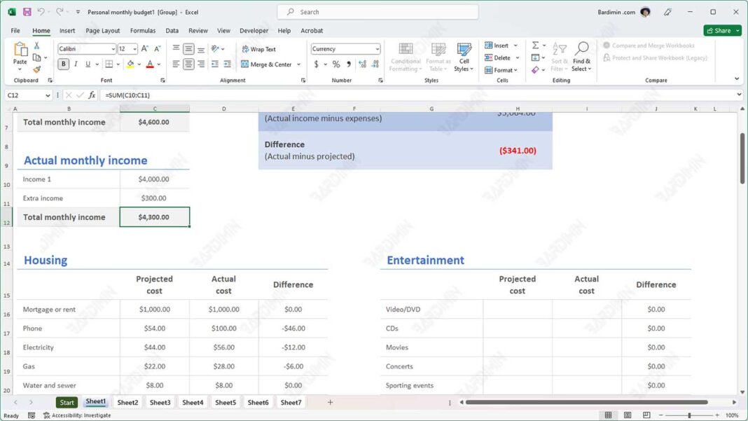 Data Entry or Format Multiple Worksheets Simultaneously in Excel - [Ms ... image.