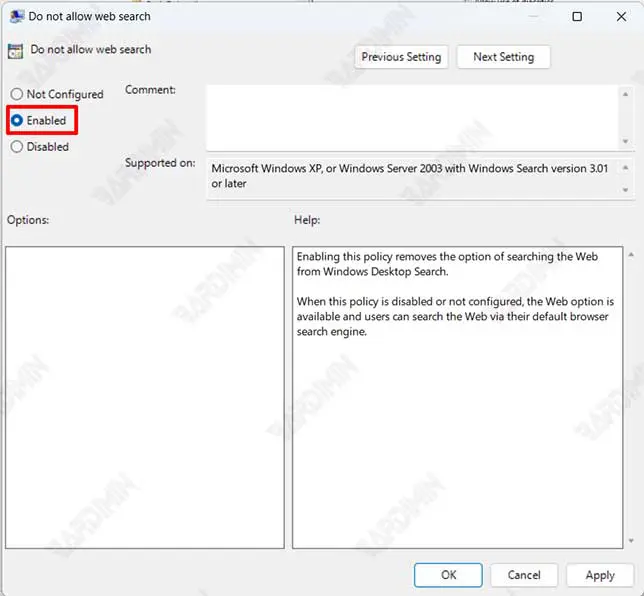 disabled web search