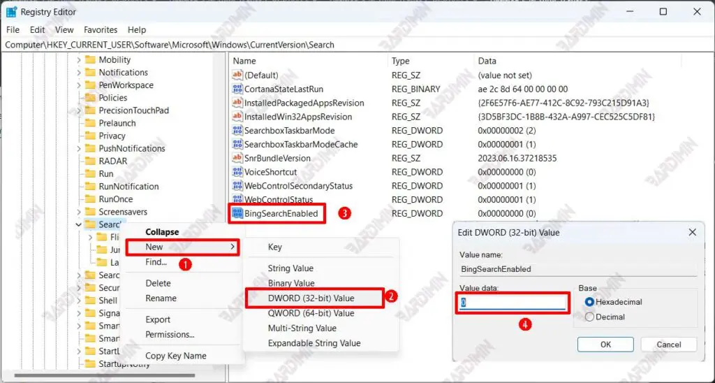 registry disabled bing search