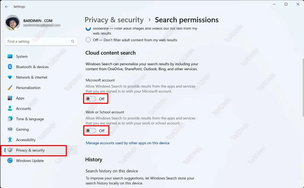 setting cloud content search