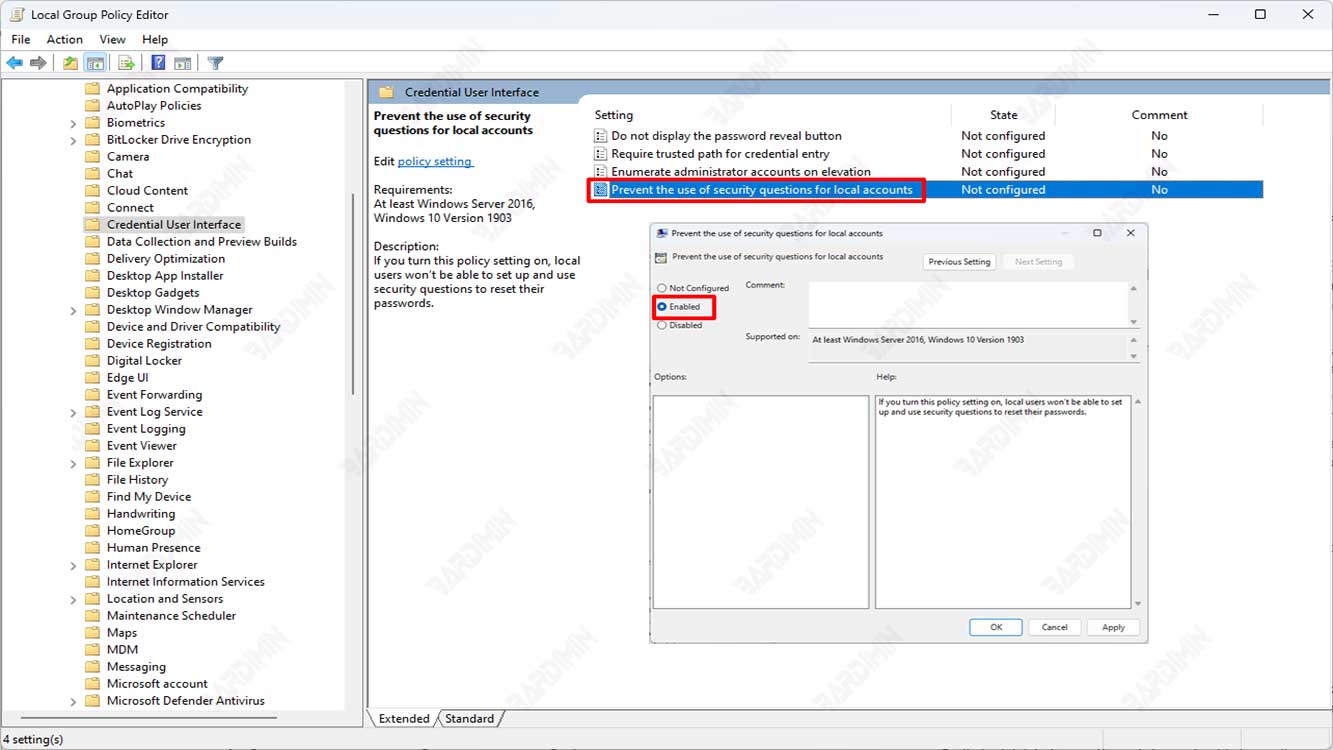 How To Disable Security Questions For Local Accounts In Windows 11