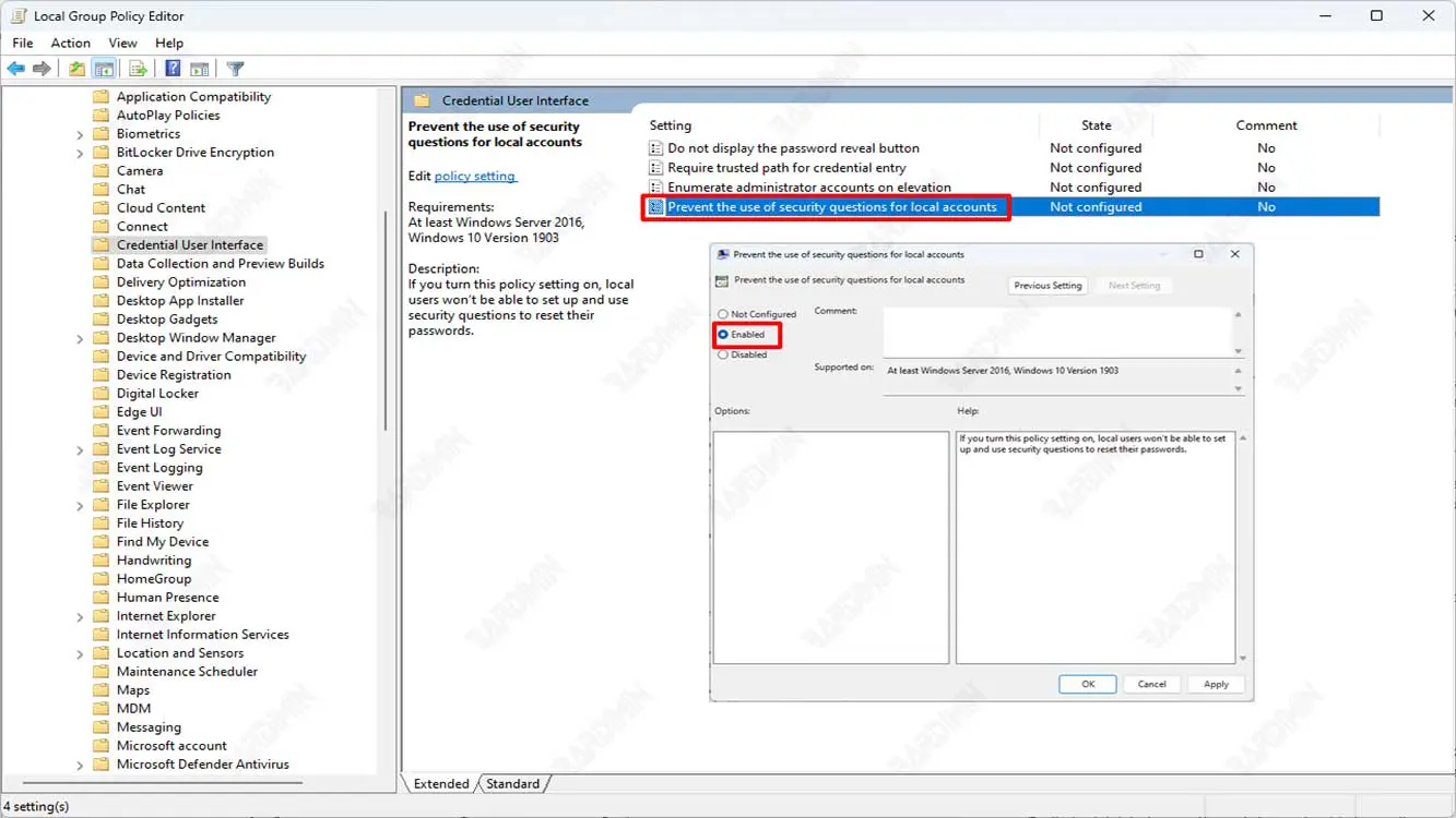 gpedit security questions