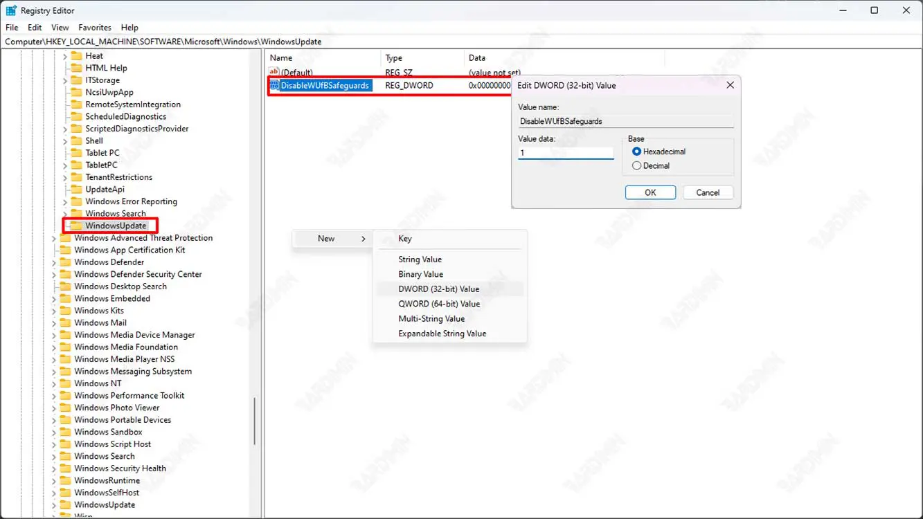 registry DisableWUfBSafeguards