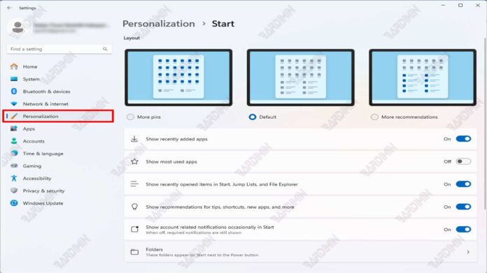 Start menu layout