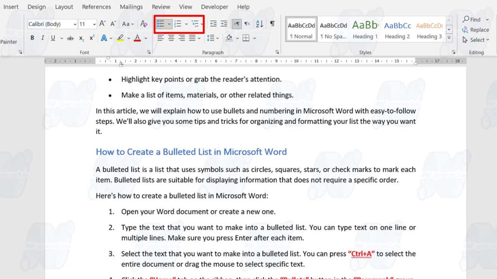 Bullets and Numbering in Microsoft Word