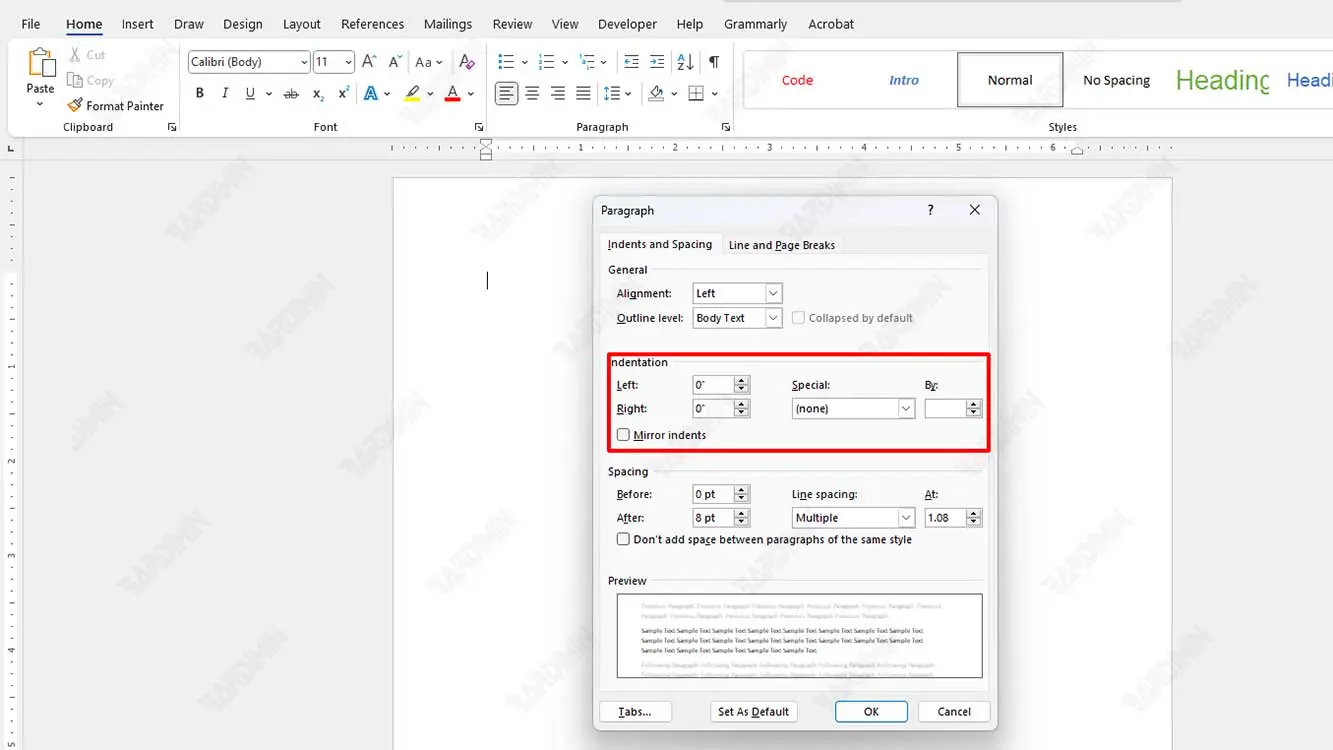 Dialog Box Paragraph