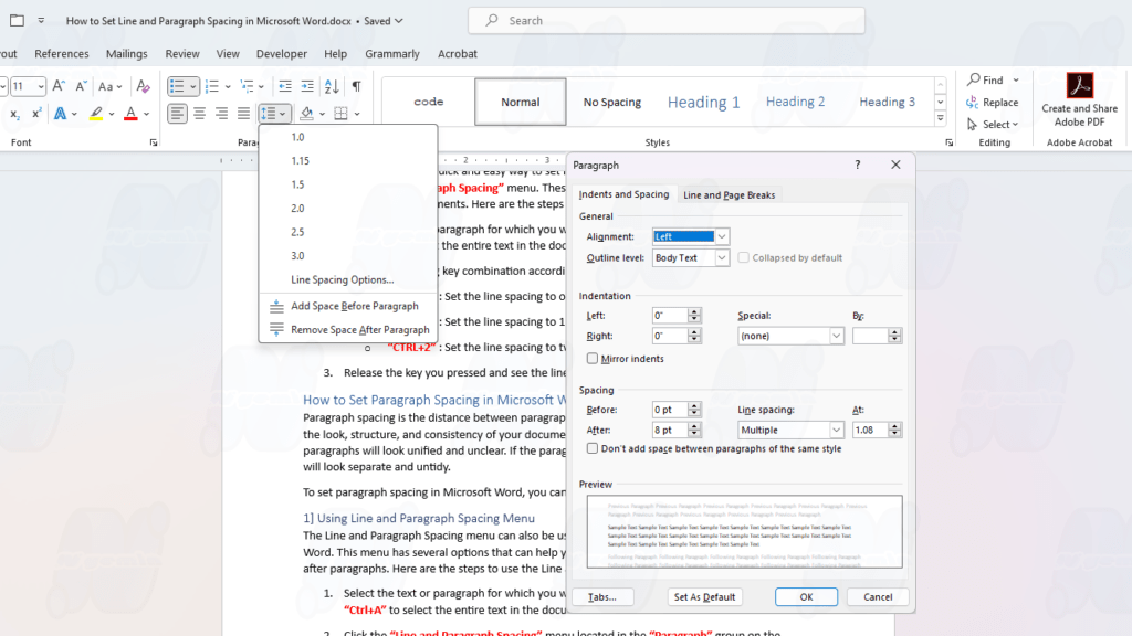 Set Line and Paragraph Spacing