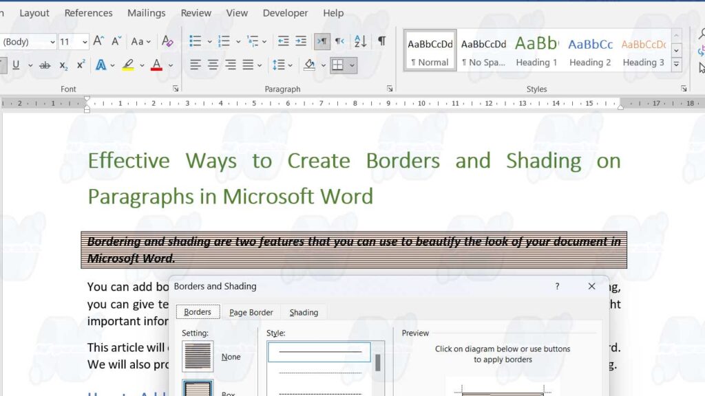 create border and shading ms word