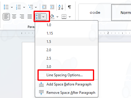 line spacing option