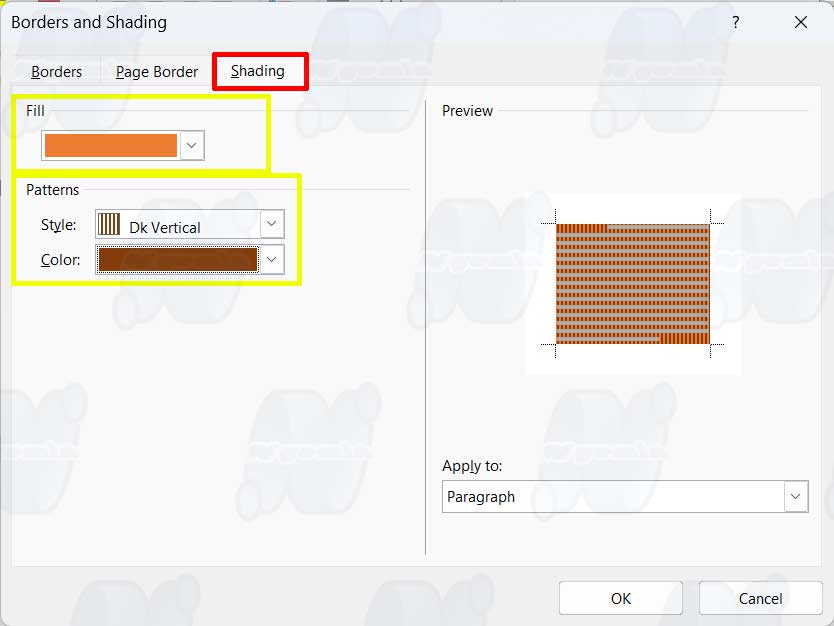 shading ms word