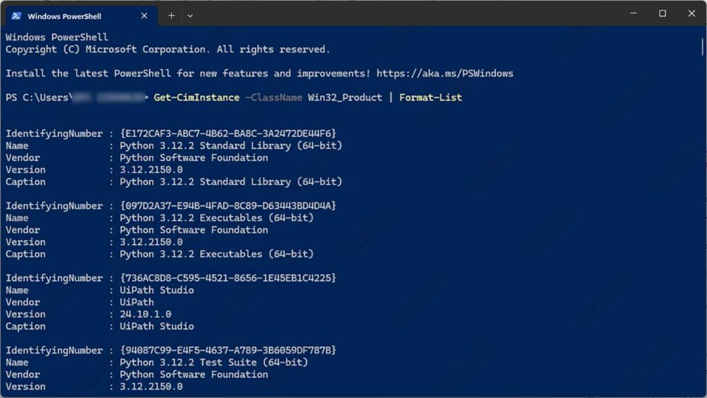 view installed software information using PowerShell