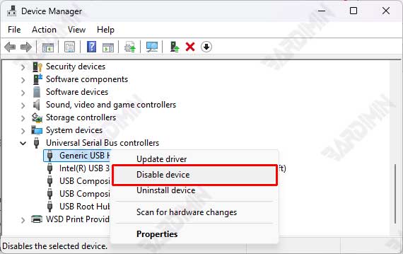 Device Manager Disable USB Port