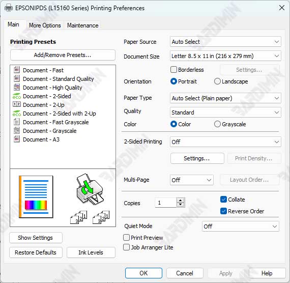 Epson Printing Preferences