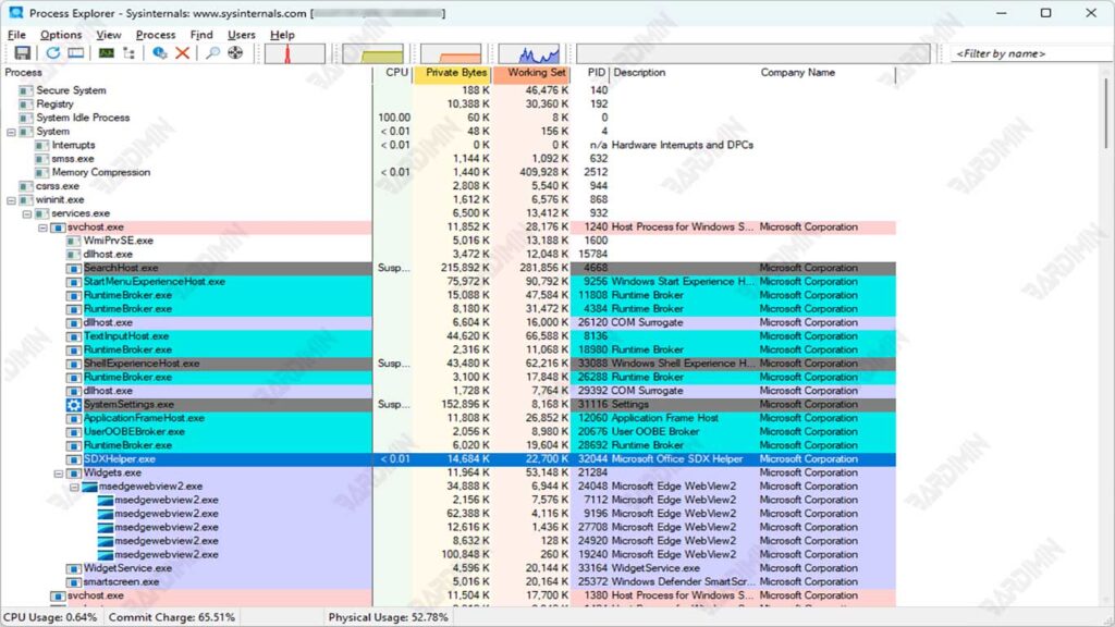 Process Explorer color code