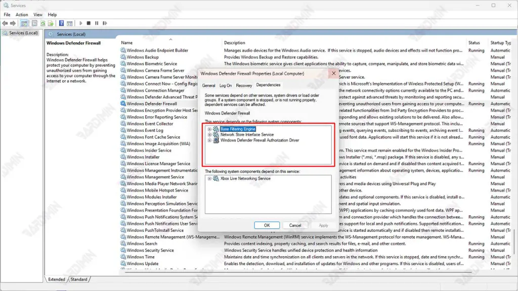 windows service dependency