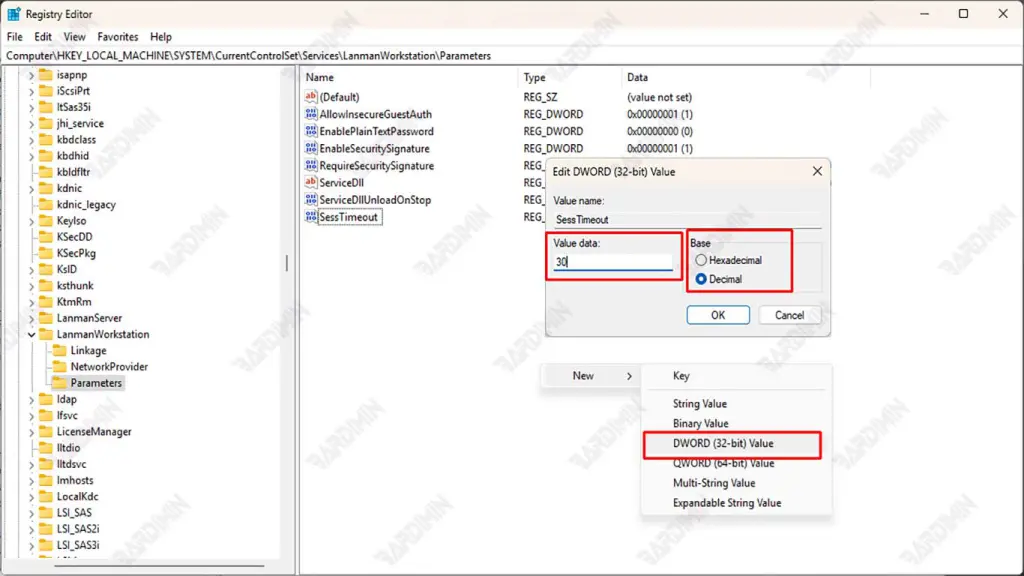 Registry Editor SessTimeout