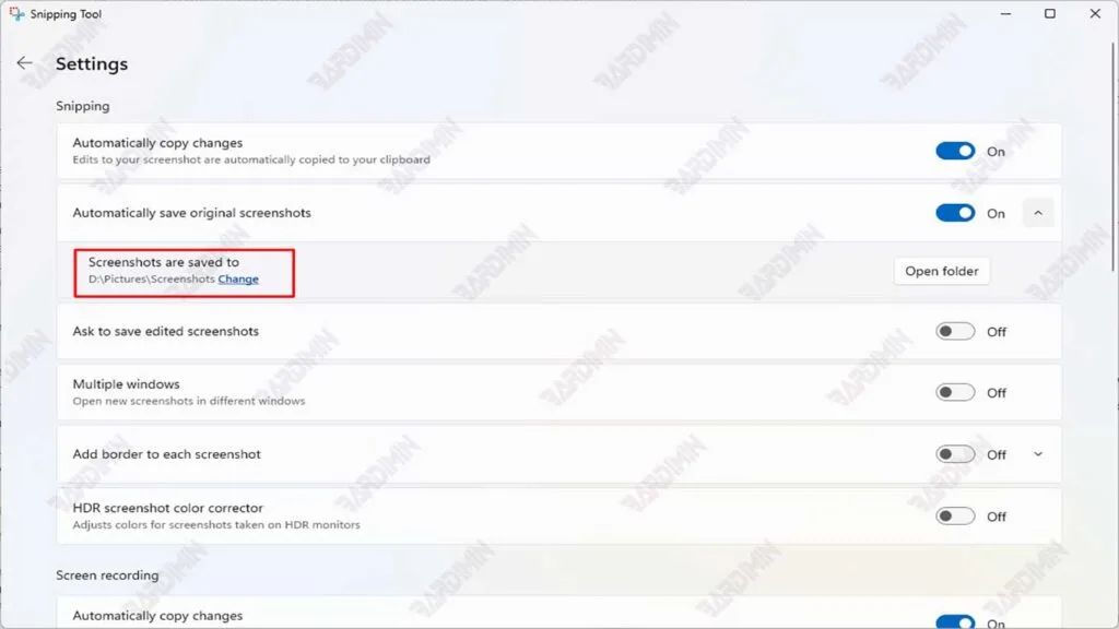 Snipping Tool Saved to
