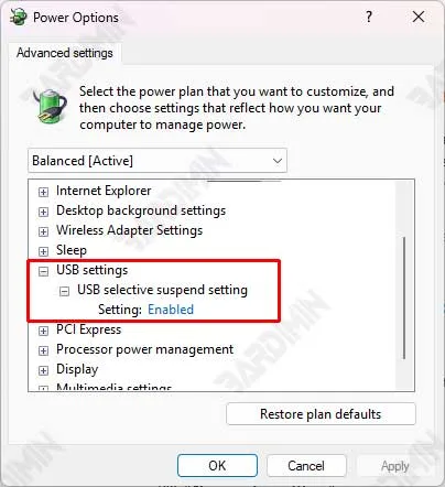 USB selective suspend setting