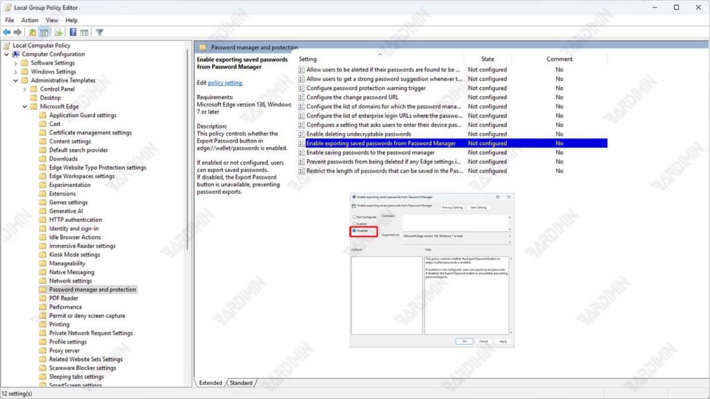 Group Policy Microsoft Edge Export Password