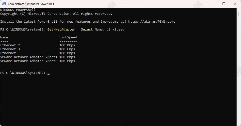powershell ethernet speed