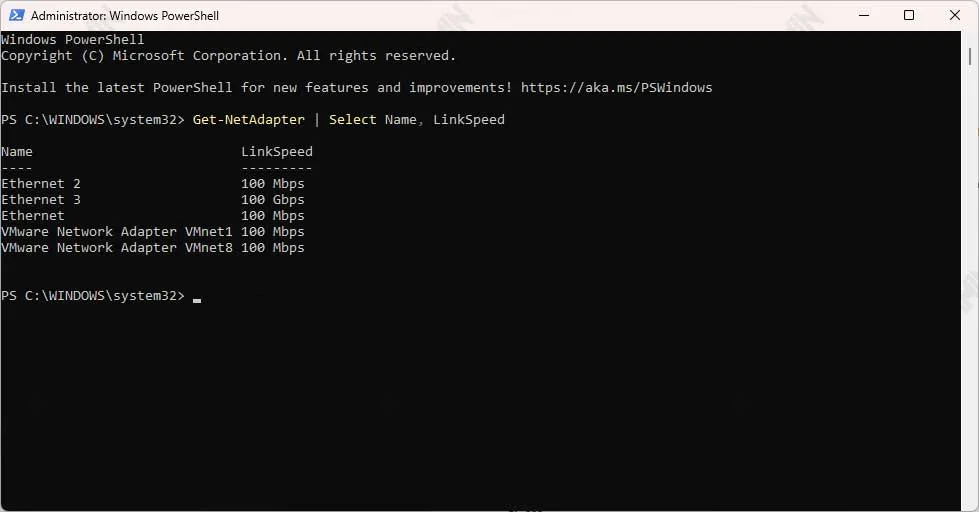 powershell ethernet speed