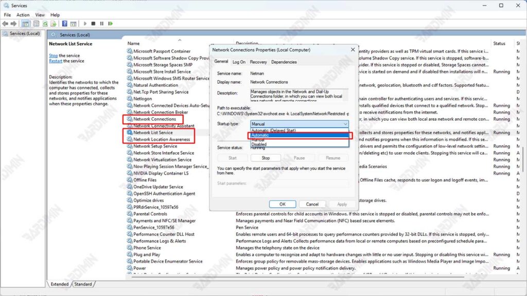 restart network service