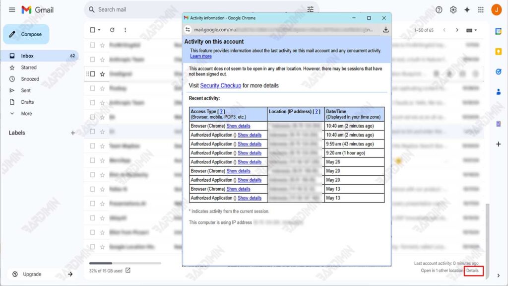 Gmail Last account activity