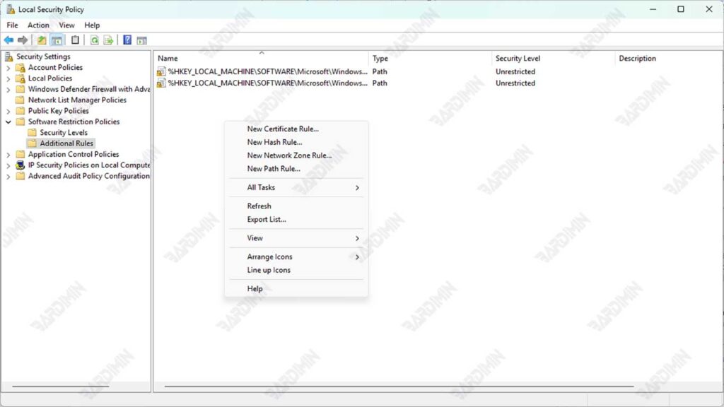 Local Security Policy Software Restriction Policies