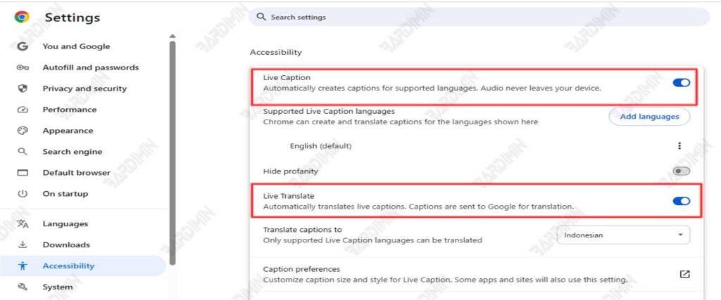 chrome live caption and live translate